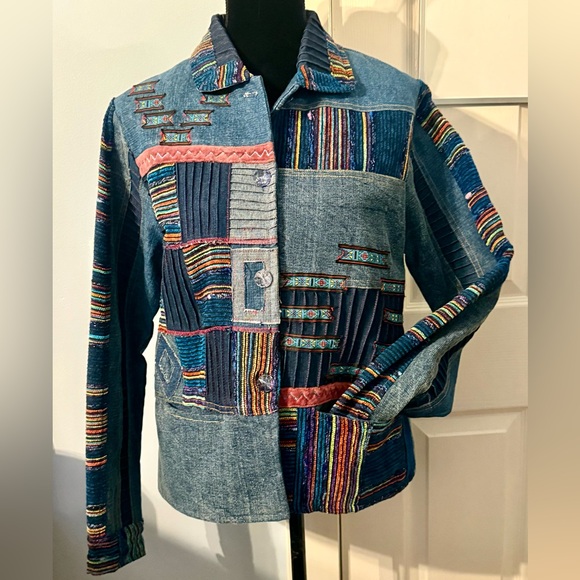 Parsley & Sage Button-up Boho Jean Jacket - Picture 1 of 11